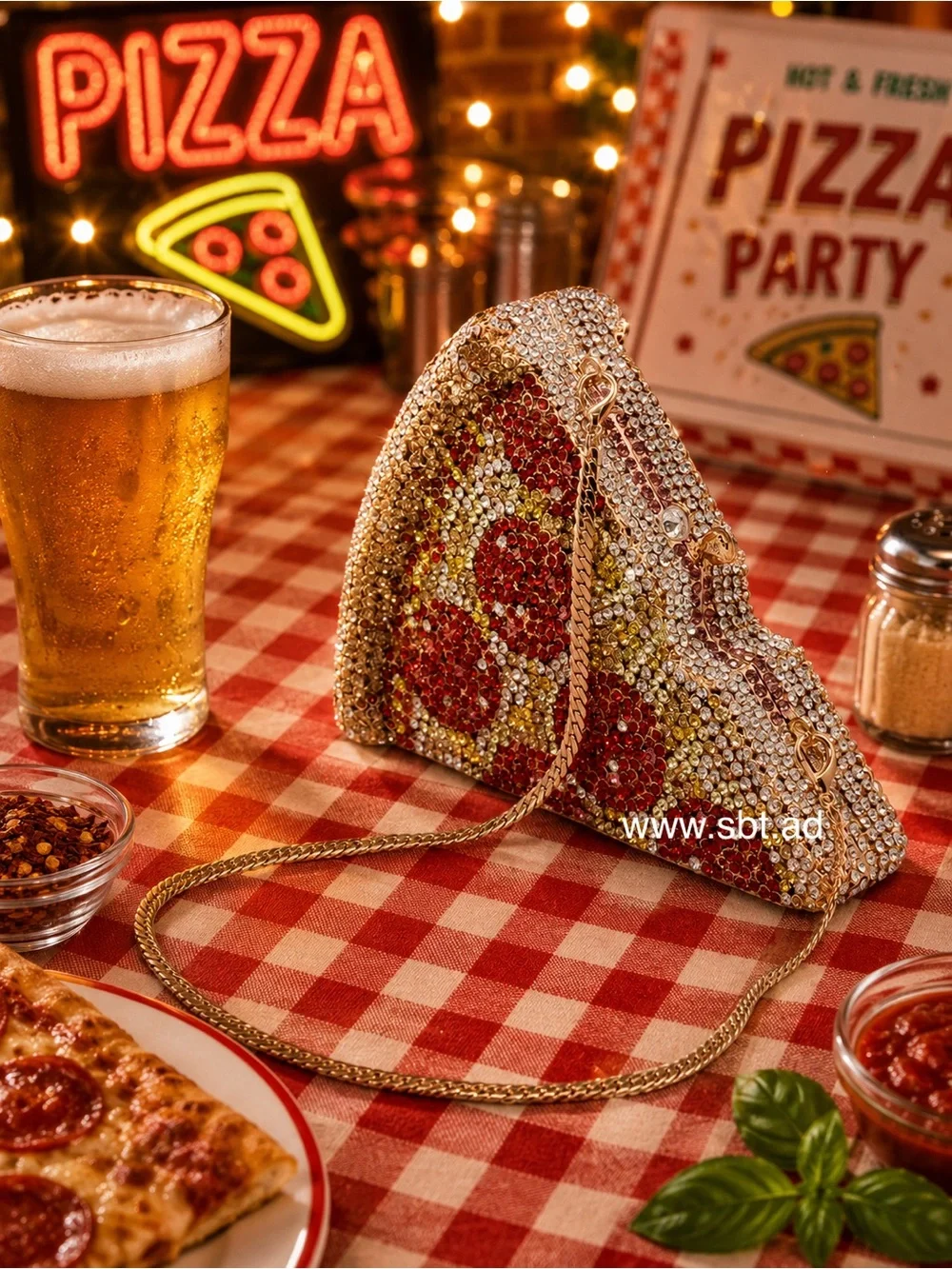 NWT Pizza Purse Made With Sparkling Bling Swarovski Crystal Rhinestones +Gift - Picture 5 of 8